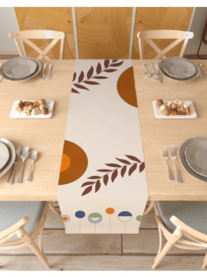 Greendecor Yaprak Bohem Desenli Özel Tasarım Runner Dijital Baskılı Dekoratif Masa Örtüsü Modern Ev Dekorasyonu