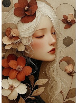 Bedeko Çiçekler ve Kadın Ahşap Tablo