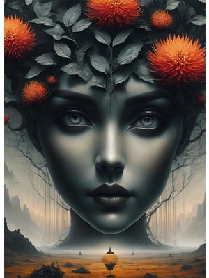 Bedeko Sürreal Kadın Yüzü Resimli Mdf Ahşap Tablo