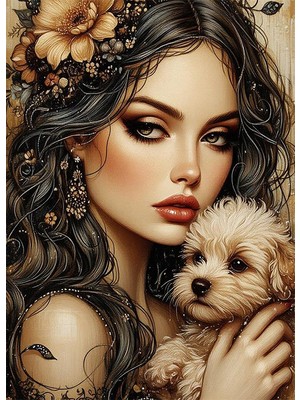 Bedeko Yavru Köpek ve Kadın Mdf Ahşap Tablo