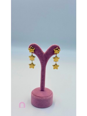 PremiumPort Şık Çelik Yıldız Figürlü Gold Küpe, Zarif ve Modern Takı Tasarımı