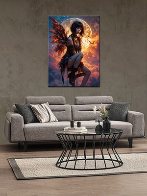 Bedeko Dolunay ve Melek Kadın Mdf Ahşap Tablo