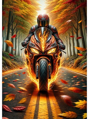 Bedeko Alev Alan Motosiklet ve Yapraklar Mdf Ahşap Tablo