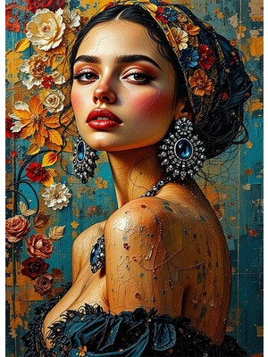 Bedeko Küpeli Kadın Boyama Görünümlü Mdf Ahşap Tablo