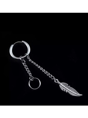 PremiumPort Gothic Punk Zincirli Tüyli Sarkaçlı Tekli Küpe, Şık ve Modern Tasarım