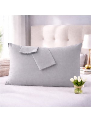 Lila Moon Gri Renkli Pamuklu Ranforce Kumaştan Yastık Kılıfı (2ADET)