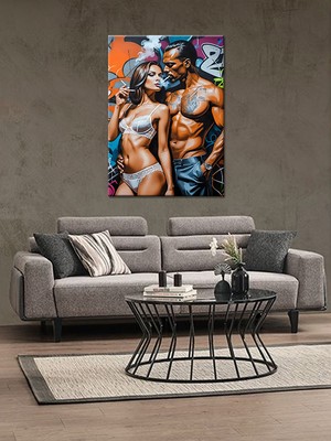 Bedeko Sigara Içen Çift Ahşap Tablo