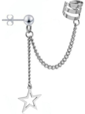 PremiumPort Parlak Yıldız Detaylı Zincirli Modern Küpe, Şık ve Zarif Tasarım