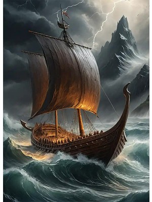 Bedeko Fırtınalı Denizde Yelkenli Ahşap Tablo
