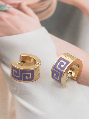 PremiumPort Renkli Mineli Desenli Unisex Çelik Halka Küpe 1,3 Cm, Şık ve Zarif Tasarım