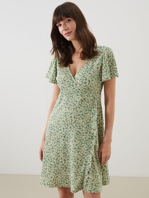 Lc Waikiki Yeni Sezon Kruvaze Yaka Çiçekli Elbise