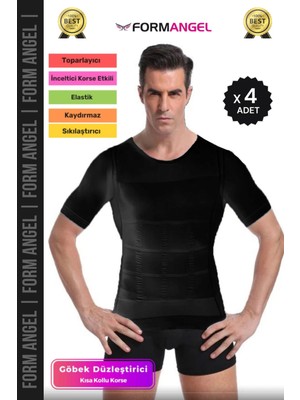Form Angel #erkekkorse Dik Duruş Vücut Bel Göğüs Toparlayıcı Göbek Sıkılaştırıcı Kısa Kol Korse Atlet - 4 Adet