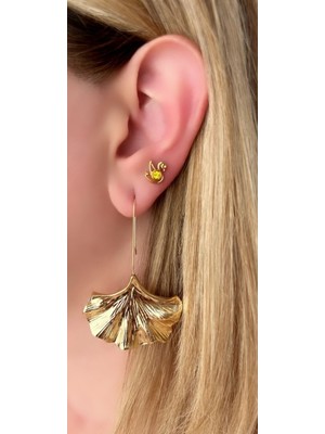 PremiumPort Şık Ginkgo Yaprağı Tasarımlı Zarif Küpe ve Takı Seti