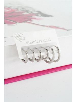 PremiumPort Şık Kadın 6’lı Paslanmaz Çelik Küpe Seti, Zarif ve Modern Takı Koleksiyonu