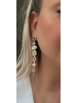 PremiumPort Renkli Taşlı Şık Tasarım Küpe, Zarif ve Modern Takı Hediye