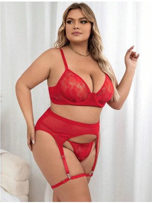 Passione Büyük Beden Kırmızı Jartiyerli Dantelli Iç Giyim Takımı