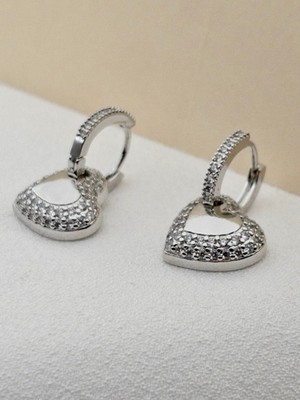 PremiumPort Şık Kalpli Çelik Zirkon Taşlı Küpe, 1,5 Cm, Özel Seri