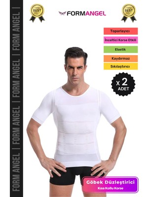 Form Angel #erkekkorse Dik Duruş Vücut Bel Göğüs Toparlayıcı Göbek Sıkılaştırıcı Kısa Kol Korse Atlet - 2 Adet