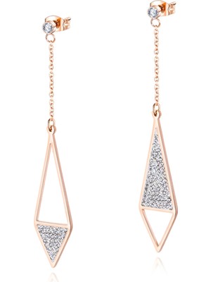 PremiumPort Kadın Rose Gold Taşlı Şık Küpe - Zarif ve Modern Tasarım