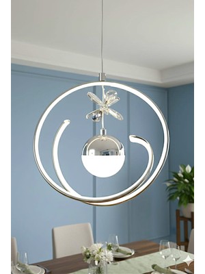 Ece Aydınlatma Toledo  Krom Kaplama 3 Renk Ledli Modern Özel Tasarım Sarkıt Ledli Avize (Kumandasız)