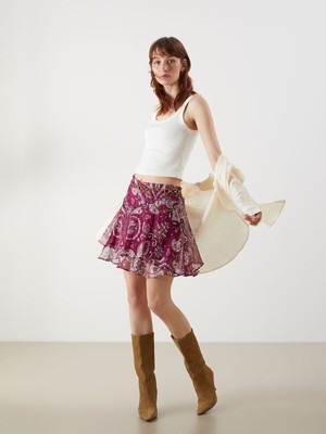 Lc Waikiki Yeni Sezon Beli Fermuarlı Desenli Mini Etek