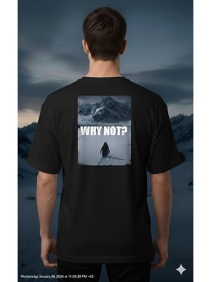Texrium Nihilips Penguen, Tek Başına Yürüyen Penguen "but Why ?" Baskılı Oversize , Unisex , Pamuk T-Shirt