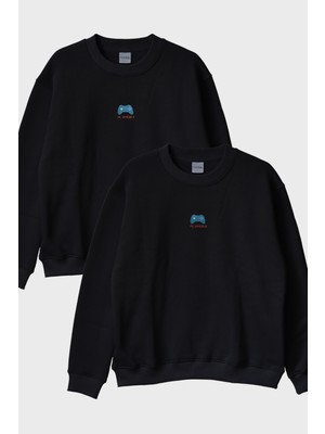 Nuugg Player 1 ve Player 2 Çift Kombin Bisiklet Yaka Sweatshirt - Sevgililer Günü Hediyesi - Gamer, Oyuncu Hediyesi
