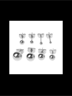 PremiumPort Şık 3 Boy Top Küpe, Cerrahi Çelik Gümüş Renk, Zarif Takı Seçeneği