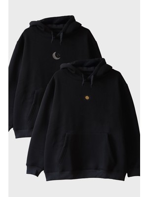 Nuugg Ay ve Güneş Desenli Nakışlı Çift Kombin Hoodie