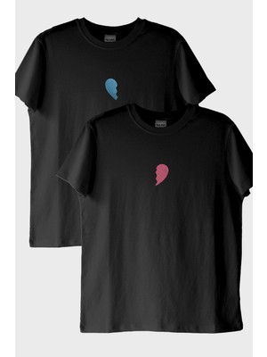 Nuugg Yarım Kalp Tasarımlı Çift Kombini Tişörtü - Sevgililer Günü Hediyesi