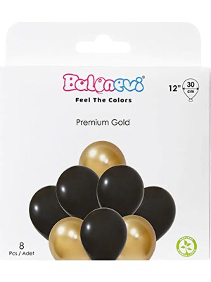 Balonevi Siyah ve Gold Balon Seti 30 cm 8'li