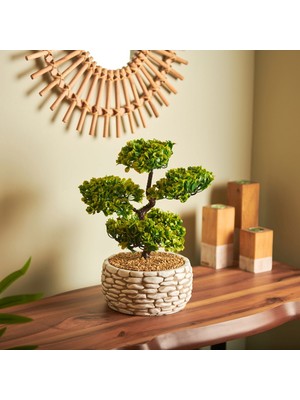 Matmel Dekoratif Saksılı Bonsai Meri Yapay Çiçek - Beyaz / Yeşil - 20X20X36 cm