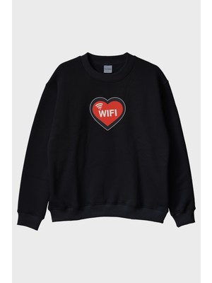 Nuugg Kalpli Wifi Siyah Bisiklet Yaka Sweatshirt
