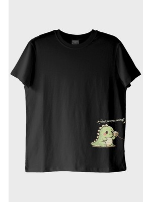 Nuugg Sevimli Dinozor Siyah Tişört