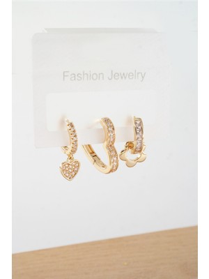 PremiumPort Kadınlar Için Antialerjen Zirkon Taşlı 3'lü Figürlü Küpe Seti