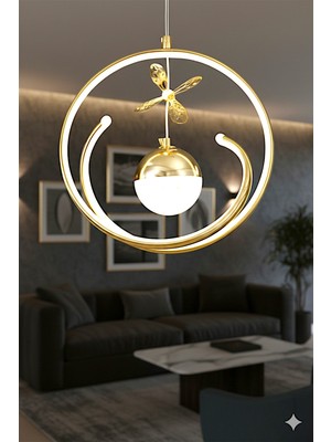 Ece Aydınlatma Toledo Gold Kaplama 3 Renk Ledli Modern Özel Tasarım Sarkıt Ledli Avize (Kumandasız)