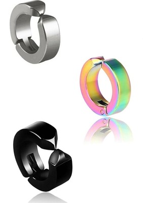 PremiumPort Çelik Küpe Seti, Sıkıştırmalı, Çok Renkli, Deliksiz, Unisex, Kıkırdak Için