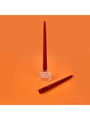 Matmel 2'li Burgulu Parlak Şamdan Mumu - Metalik Bordo - 25 cm