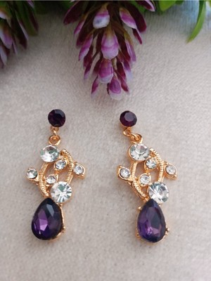 PremiumPort El Yapımı Mor Taşlı Sallanan Küpe, Şık ve Özgün Tasarım