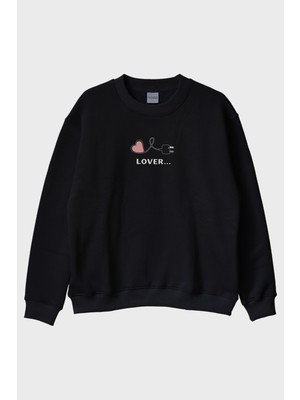 Nuugg Lover Temalı Siyah Bisiklet Yaka Sweatshirt