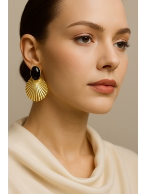 PremiumPort Şık Siyah Taşlı Çelik Küpe, Zarif ve Modern Takı Tasarımı