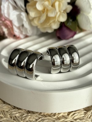 PremiumPort Şık 3’lü Görünüm Kalın Halka Küpe, Zarif ve Modern Tasarım