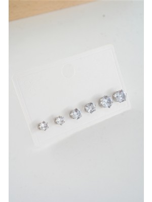 PremiumPort Kadın 6'lı Zirkon Taşlı Boy Küpe Seti, 3mm-5mm, Vip Seri