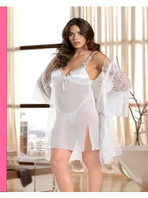 Passione Beyaz Dantelli Gecelik ve Sabahlık Set