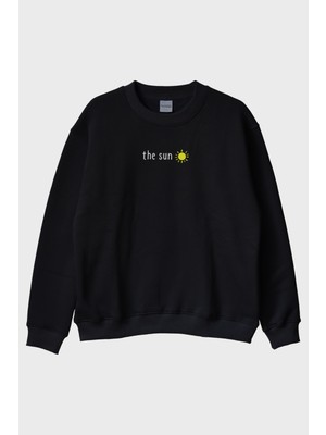 Lofux Güneş Simge Siyah Bisiklet Yaka Sweatshirt