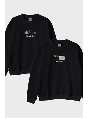 Nuugg Lover Loving Çift Siyah Bisiklet Yaka Sweatshirt Seti