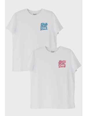 Nuugg He Is The One - She Is The One Çift Beyaz Tişörtleri