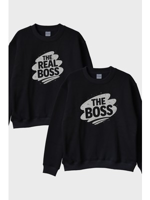 Nuugg The Boss Çift Siyah Bisiklet Yaka Sweatshirt