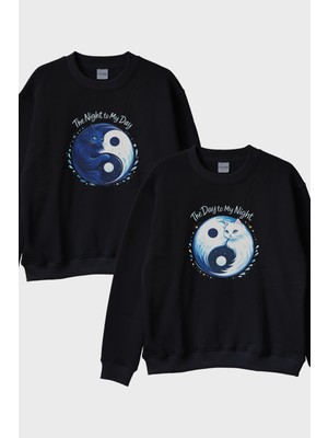 Nuugg Gece ve Gündüz Çift Siyah Bisiklet Yaka Sweatshirtü