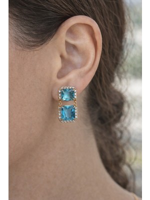 PremiumPort Mavi Taşlı Çelik Sallantılı Küpe, Şık ve Dayanıklı Tasarım